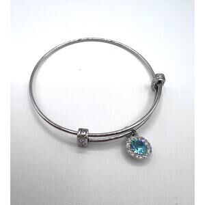 Women's Silvertone Birthstone Bracelet Rhinestone Charm March Light Blue NEW!
